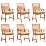 Cadeiras de jantar p jardim - Cadeiras de exterior 6 pcs c almofadões acácia maciça