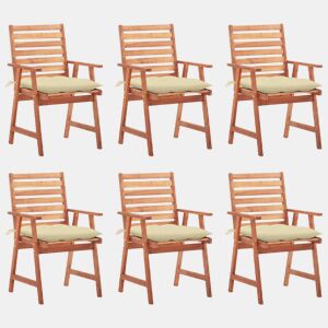 Cadeiras de jantar p jardim - Cadeiras de exterior 6 pcs c almofadões acácia maciça