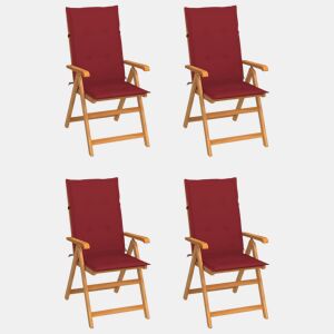 Cadeiras jardim - Cadeiras exterior c almofadões vermelho tinto 4 pcs teca maciça