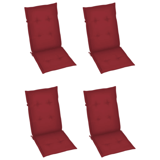 Cadeiras jardim - Cadeiras exterior c almofadões vermelho tinto 4 pcs teca maciça