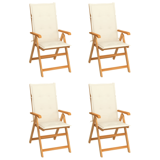 Cadeiras de jardim - Cadeiras de exterior c almofadões cor creme 4 pcs teca maciça