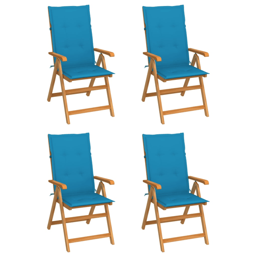 Cadeiras de jardim - Cadeiras de exterior c almofadões azul 4 pcs teca maciça
