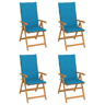 Cadeiras de jardim - Cadeiras de exterior c almofadões azul 4 pcs teca maciça