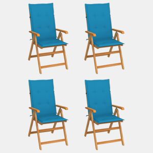 Cadeiras de jardim - Cadeiras de exterior c almofadões azul 4 pcs teca maciça