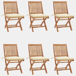 Cadeiras de jardim - Cadeiras de exterior dobráveis c almofadões 6 pcs teca maciça
