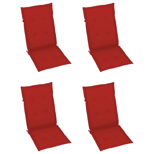 Cadeiras de jardim - Cadeiras de exterior c almofadões vermelhos 4 pcs teca maciça