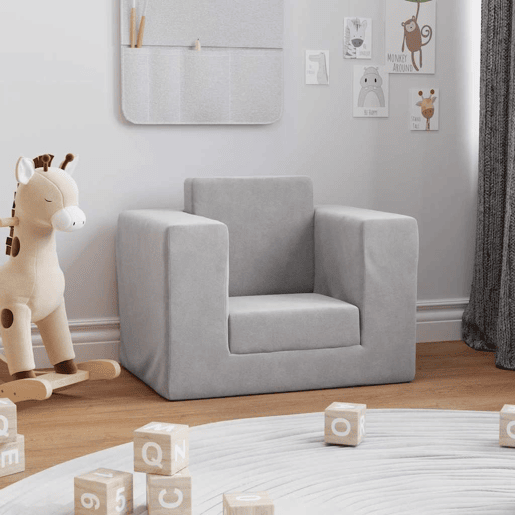 Sofá-cama infantil pelúcia macia cinzento-claro Sofá-cama infantil pelúcia macia cinzento-claro