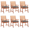 Cadeiras de jantar p jardim - Cadeiras de exterior 6 pcs c almofadões acácia maciça
