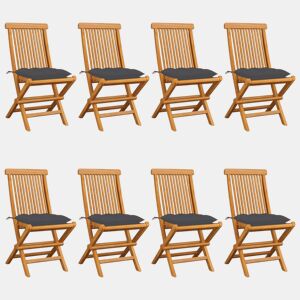 Cadeiras de jardim - Cadeiras de exterior c almofadões antracite 8 pcs teca maciça