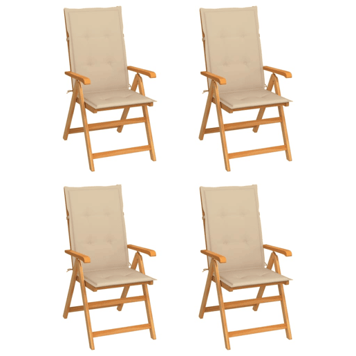Cadeiras de jardim - Cadeiras de exterior c almofadões bege 4 pcs teca maciça
