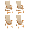 Cadeiras de jardim - Cadeiras de exterior c almofadões bege 4 pcs teca maciça