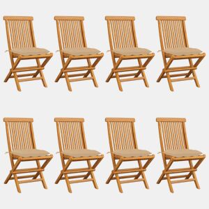 Cadeiras de jardim - Cadeiras de exterior c almofadões bege 8 pcs teca maciça