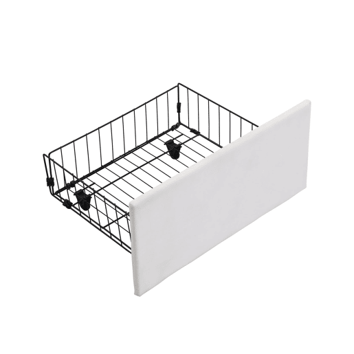 Cama estofada, 140x190 - hidráulica, 3 gavetas, baú, estrado com cabeceira, sem colchão - bege