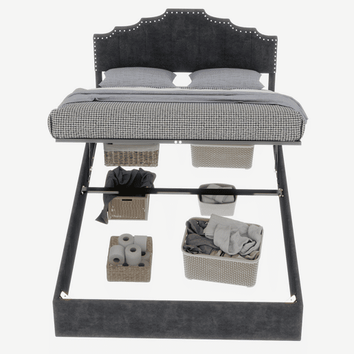 Cama estofada 160x200 - cabeceira macia e canapé rebatível com pistão - cinzento