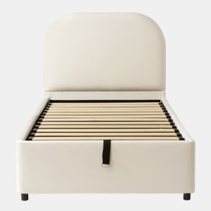 Cama individual estofada 90x200 - cama funcional hidráulica com arrumação e cabeceira - bege