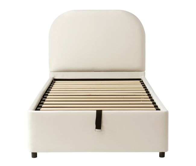 Cama individual tapizada 90x200 - cama funcional hidráulica con almacenamiento y cabecero - beige