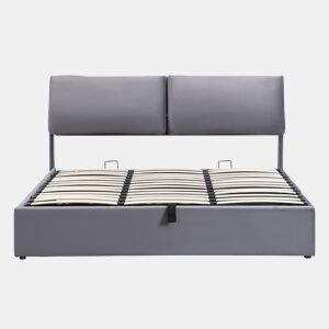 Cama estofada 160x200 - hidráulica com 3 gavetas e arrumação - cinzenta