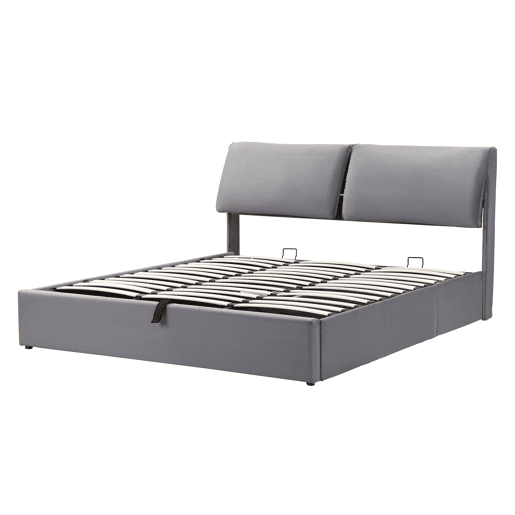 Cama estofada 160x200 - hidráulica com 3 gavetas e arrumação - cinzenta