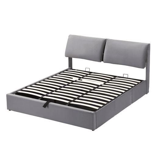 Cama estofada 160x200 - hidráulica com 3 gavetas e arrumação - cinzenta