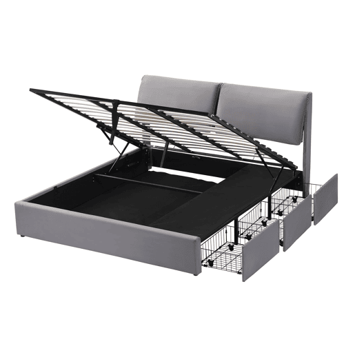 Cama estofada 160x200 - hidráulica com 3 gavetas e arrumação - cinzenta