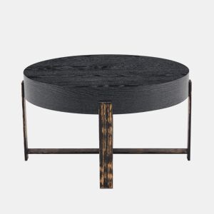 Mesa auxiliar redonda Ø68 cm - design moderno com base metálica cruzada - preta