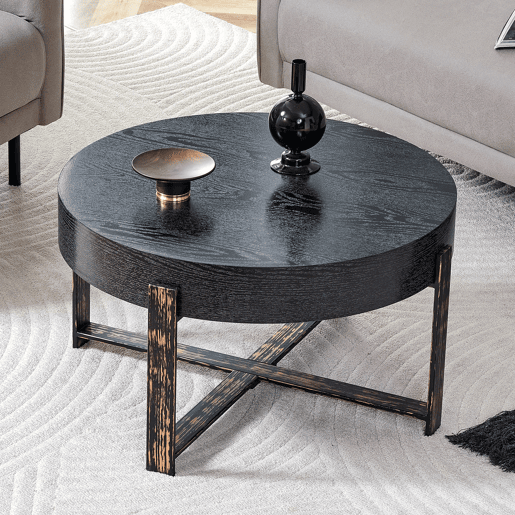 Mesa auxiliar redonda Ø68 cm - design moderno com base metálica cruzada - preta