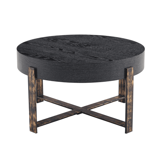 Mesa auxiliar redonda Ø68 cm - design moderno com base metálica cruzada - preta