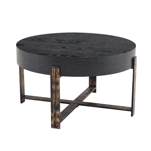 Mesa auxiliar redonda Ø68 cm - design moderno com base metálica cruzada - preta