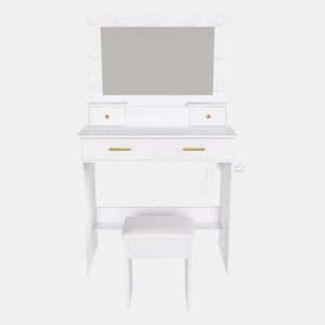Penteadeira 80x137x40 cm - LED 3 níveis, tomada, suporte para secador, 4 gavetas, banco acolchoado - Branco