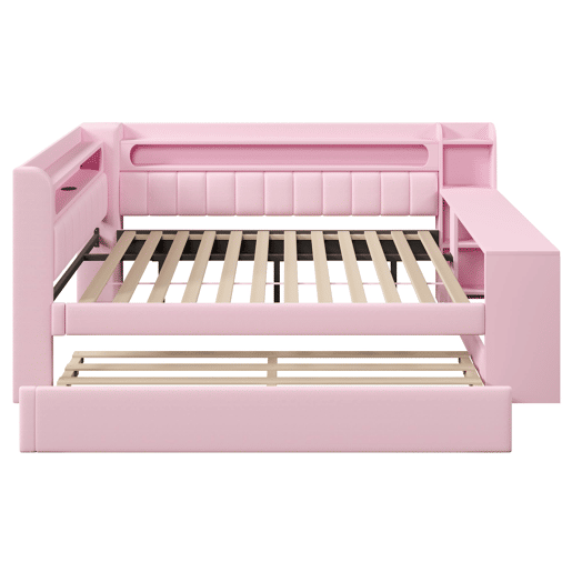 Cama nido estofada 140x200 - USB LED com secretária - Rosa