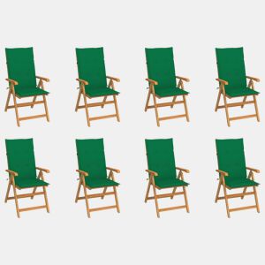 Cadeiras de jardim - Cadeiras de exterior reclináveis c almofadões 8 pcs teca maciça