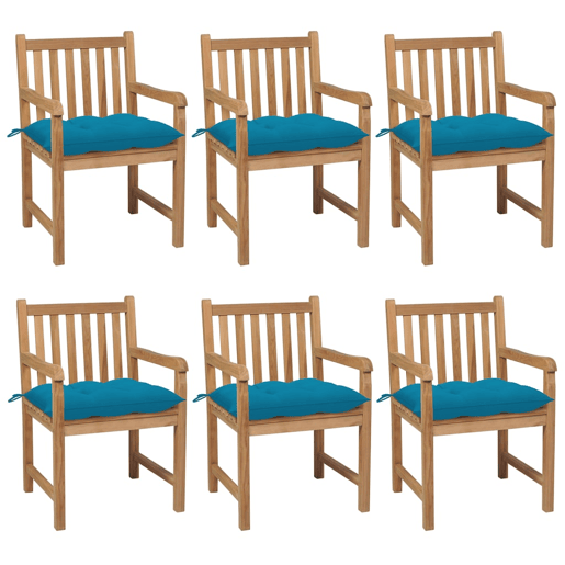 Cadeiras de jardim - Cadeiras de exterior c almofadões azul-claro 6 pcs teca maciça Cadeiras de jardim - Cadeiras de exterior c almofadões azul-claro 6 pcs teca maciça