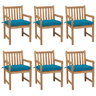 Cadeiras de jardim - Cadeiras de exterior c almofadões azul-claro 6 pcs teca maciça