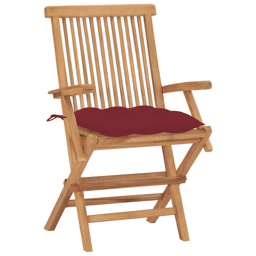 Cadeiras de jardim - Cadeiras de exterior + almofadões vermelho tinto 8pcs teca maciça Cadeiras de jardim - Cadeiras de exterior + almofadões vermelho tinto 8pcs teca maciça
