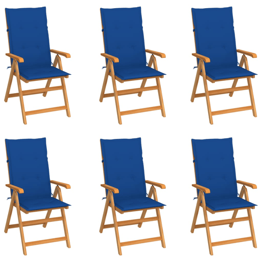 Cadeiras de jardim - Cadeiras de exterior c almofadões azul real 6 pcs teca maciça