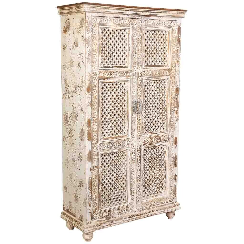 Armario de madera artesanal blanco 104x43x188h cm