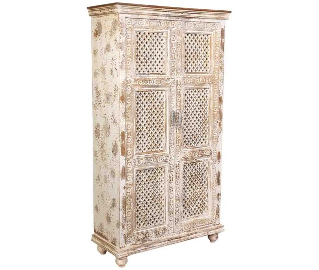 Armario de madera artesanal blanco 104x43x188h cm