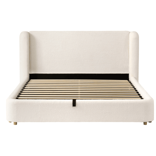 Cama estofada 160x200 - canapé hidráulico e estrado - bege bouclé