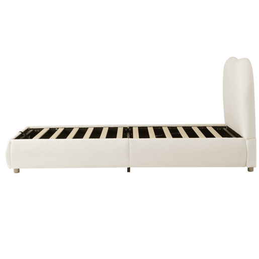 Cama individual 90x200 cm - Funcional com arrumação e cabeceira estofada - Bege