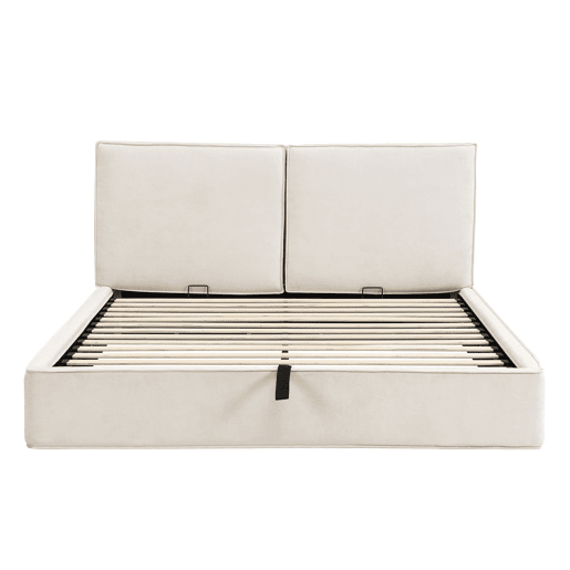 Cama estofada 180x200 - hidráulica, com estrado e cabeceira acolchoada - bege chenille