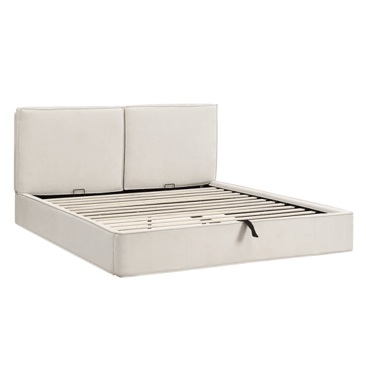 Cama estofada 180x200 - hidráulica, com estrado e cabeceira acolchoada - bege chenille