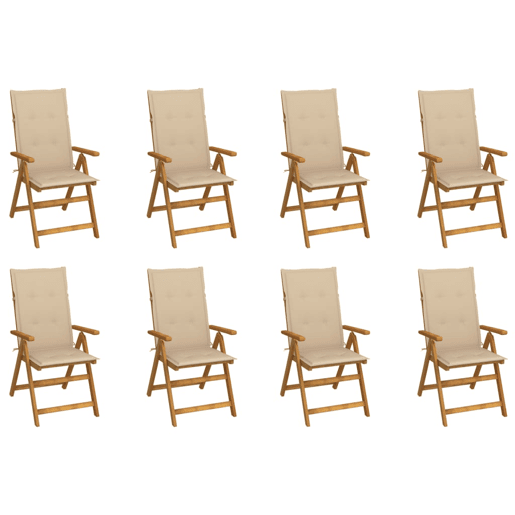 Cadeiras de jardim - Cadeiras de exterior dobráveis c almofadões 8 pcs acácia maciça