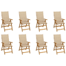 Cadeiras de jardim - Cadeiras de exterior dobráveis c almofadões 8 pcs acácia maciça