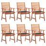 Cadeiras de jantar p jardim - Cadeiras de exterior 6 pcs c almofadões acácia maciça