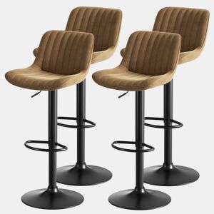 Banquetas giratórias para sala de jantar, 4 unidades - estofadas em veludo, ajustáveis, 360° - Castanho