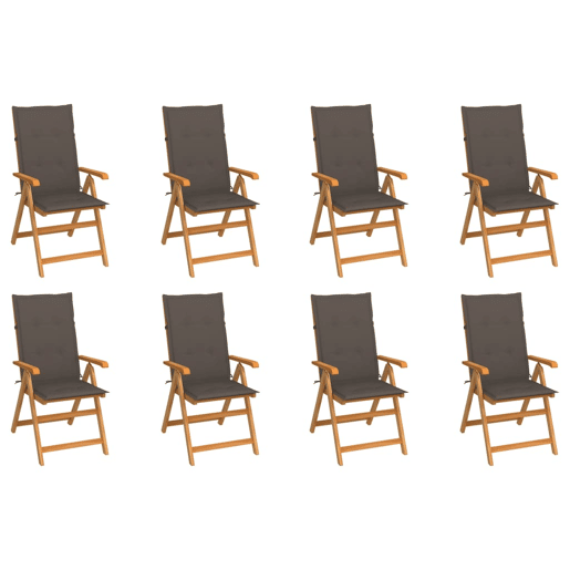 Cadeiras de jardim - Cadeiras de exterior reclináveis c almofadões 8 pcs teca maciça