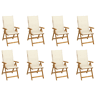 Cadeiras de jardim - Cadeiras de exterior dobráveis c almofadões 8 pcs acácia maciça
