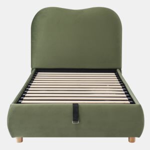 Cama individual estofada 90x200 - com canapé hidráulico e cabeceira - verde