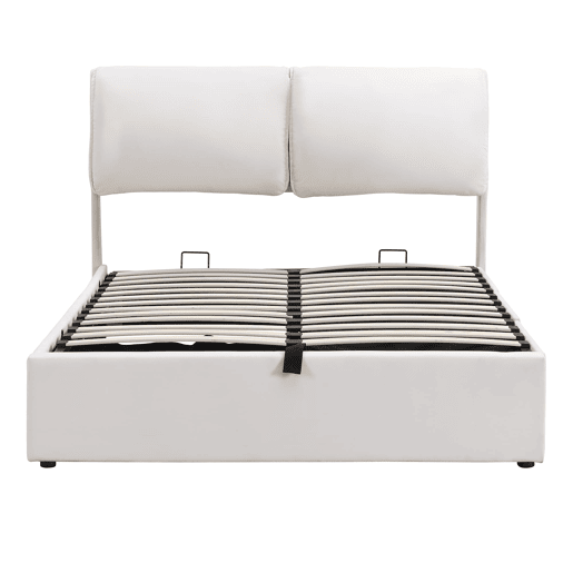 Cama estofada hidráulica 140x200 - com arrumação e 3 gavetas - bege