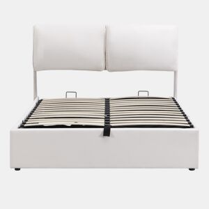 Cama estofada hidráulica 140x200 - com arrumação e 3 gavetas - bege